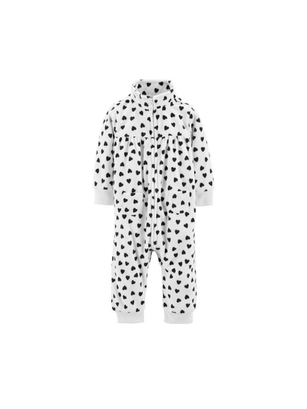 Fleece One-Piece Winter Outfit Zip White Hearts Cozy Warm Sleeper 18 Months